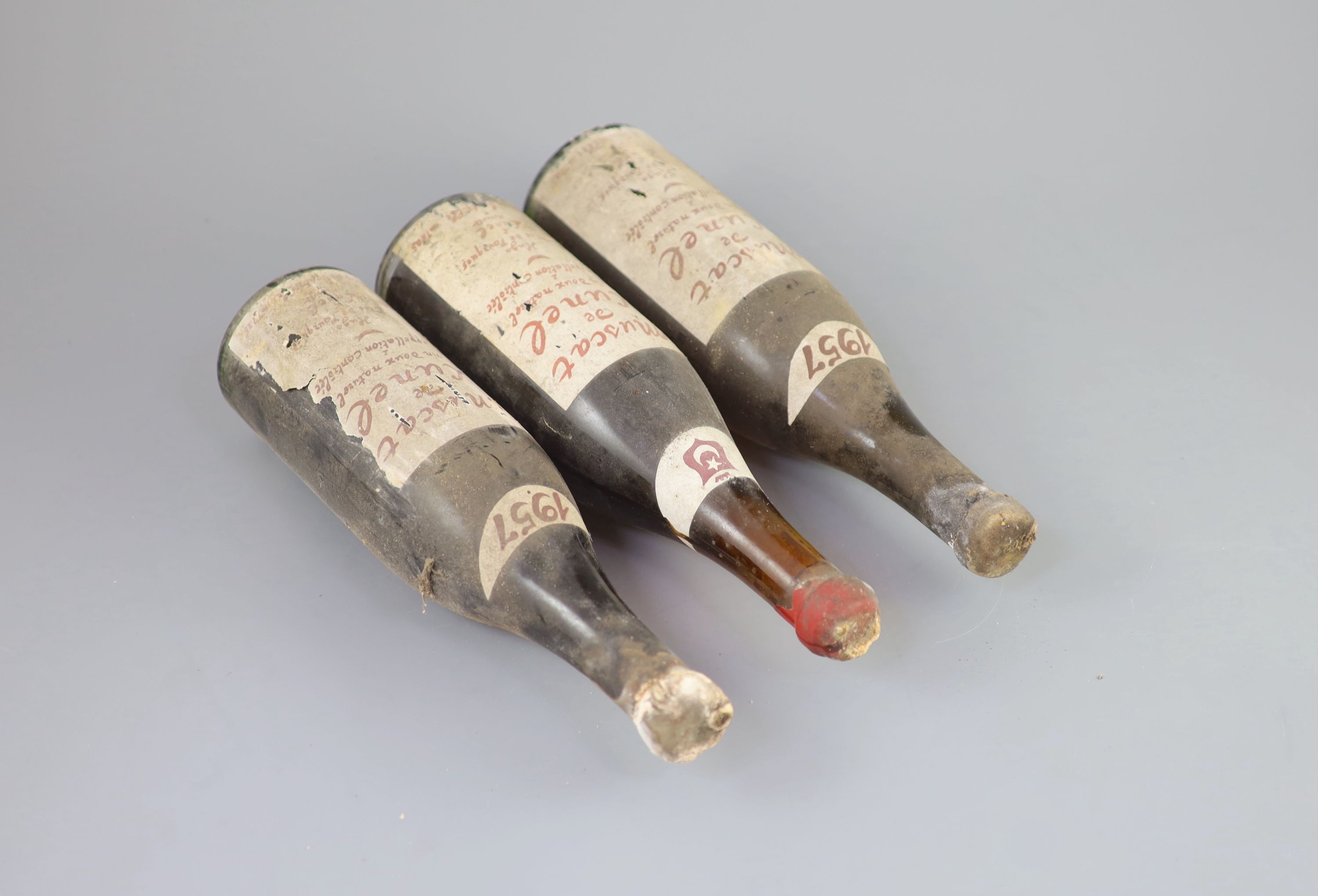 Three bottles of vintage 1957 Muscat de Lunel, Hugo Mas de Fourques